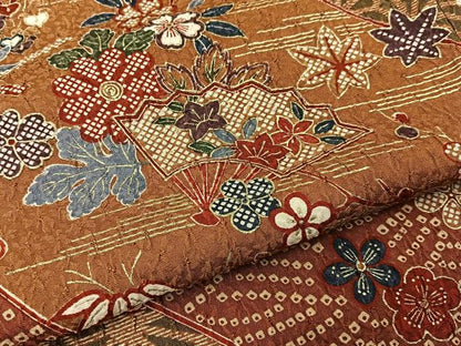 平和屋着物■上質な小紋 ふくれ織 扇面有職花文 金彩 正絹 逸品 BAAW9753hj
