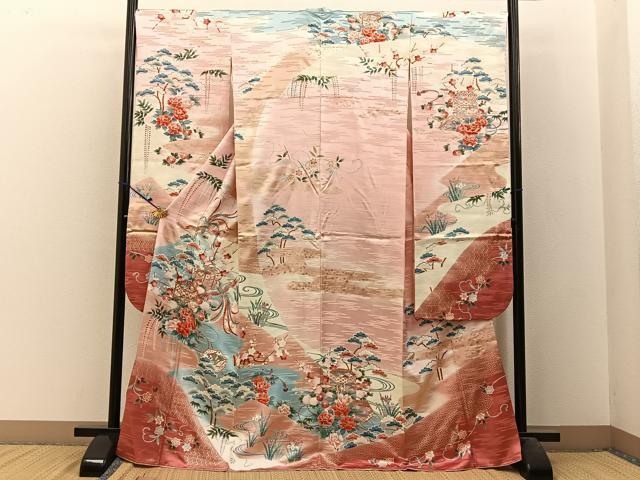 平和屋着物■豪華振袖 駒刺繍 鳳凰貝桶花文 暈し染め 金彩 正絹 逸品 BAAW9755hj