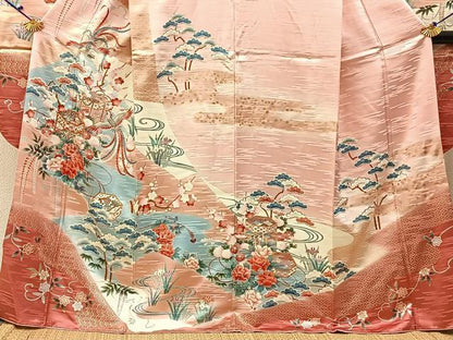 平和屋着物■豪華振袖 駒刺繍 鳳凰貝桶花文 暈し染め 金彩 正絹 逸品 BAAW9755hj