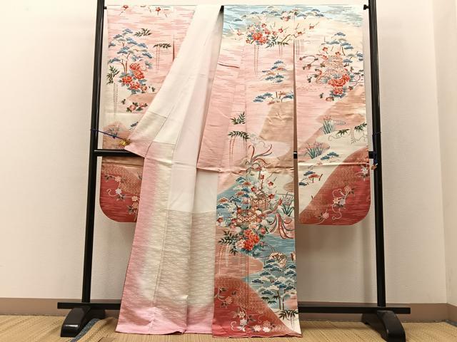 平和屋着物■豪華振袖 駒刺繍 鳳凰貝桶花文 暈し染め 金彩 正絹 逸品 BAAW9755hj