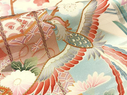 平和屋着物■豪華振袖 駒刺繍 鳳凰貝桶花文 暈し染め 金彩 正絹 逸品 BAAW9755hj