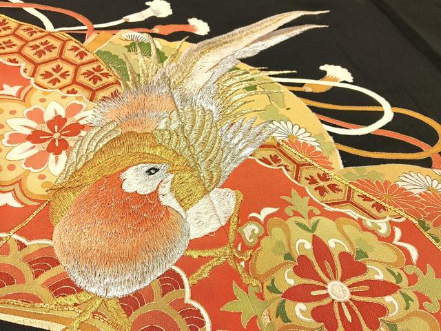 平和屋着物■豪華黒留袖　駒刺繍　冊子花鳥文　金彩　正絹　逸品　BAAW9756hj