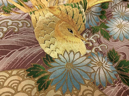 平和屋着物■黒留袖 刺繍 尾長鶏花文 金彩 洗える着物 BAAW9758hj