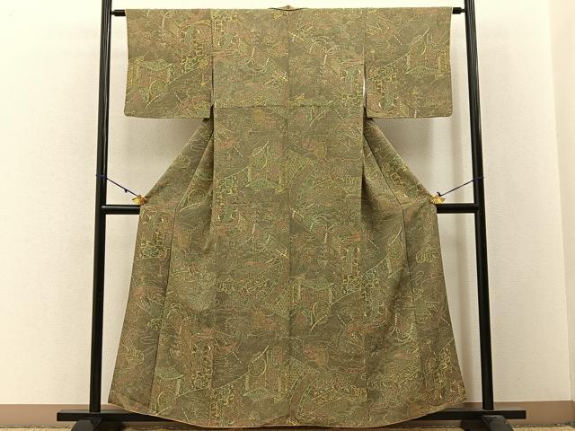 平和屋着物■上質な小紋 御所車花文 鮫小紋柄 正絹 逸品 BAAW9759hj