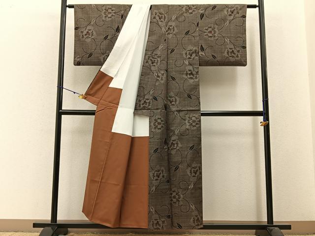 平和屋着物■本場大島紬 7マルキ 草花文 正絹 逸品 BAAW9762hj