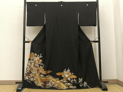 平和屋着物■豪華黒留袖 渡橋花車文 金彩 正絹 逸品 BAAW9764hj