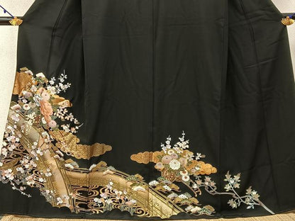 平和屋着物■豪華黒留袖 渡橋花車文 金彩 正絹 逸品 BAAW9764hj