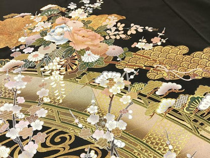 平和屋着物■豪華黒留袖 渡橋花車文 金彩 正絹 逸品 BAAW9764hj