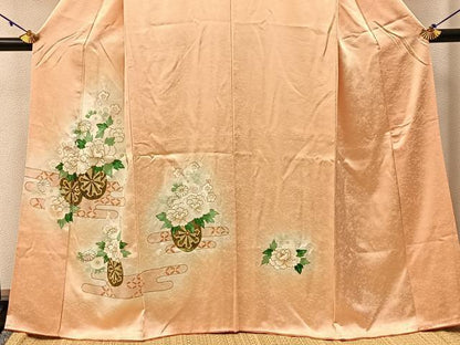 平和屋着物■訪問着 刺繍 源氏車牡丹花文 暈し染め 金彩 やまと誂製 正絹 逸品 BAAW9765hj