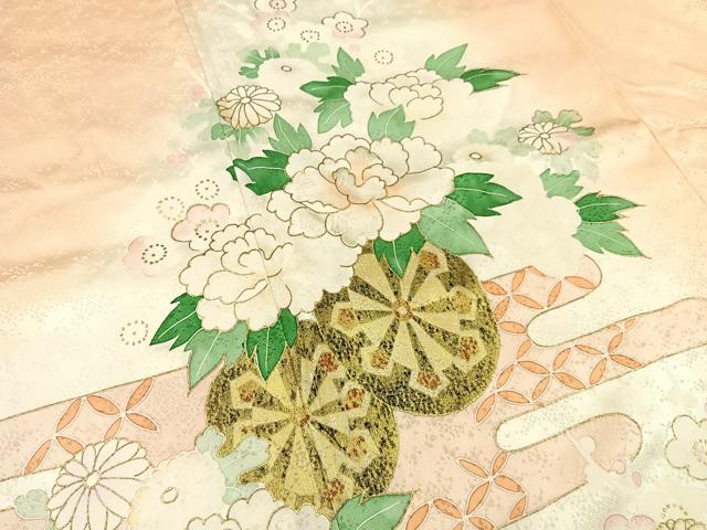平和屋着物■訪問着 刺繍 源氏車牡丹花文 暈し染め 金彩 やまと誂製 正絹 逸品 BAAW9765hj