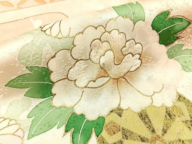 平和屋着物■訪問着 刺繍 源氏車牡丹花文 暈し染め 金彩 やまと誂製 正絹 逸品 BAAW9765hj