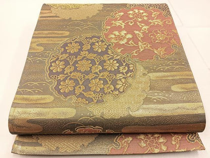 平和屋着物◎六通柄袋帯 雪輪重ね花文 金糸 正絹 逸品 BAAW9770hj
