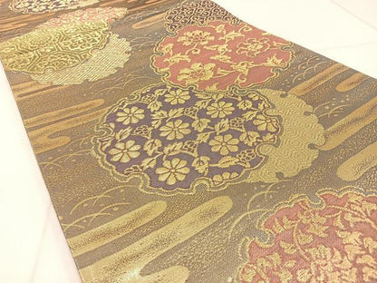平和屋着物◎六通柄袋帯 雪輪重ね花文 金糸 正絹 逸品 BAAW9770hj