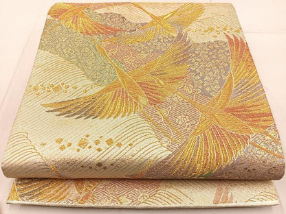 平和屋着物◎六通柄袋帯 彩華綴 飛鶴文 金糸 正絹 逸品 BAAW9771hj