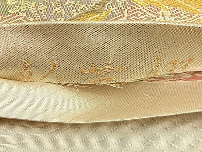 平和屋着物◎六通柄袋帯 彩華綴 飛鶴文 金糸 正絹 逸品 BAAW9771hj