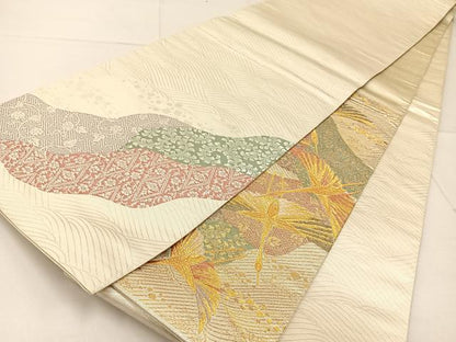 平和屋着物◎六通柄袋帯 彩華綴 飛鶴文 金糸 正絹 逸品 BAAW9771hj