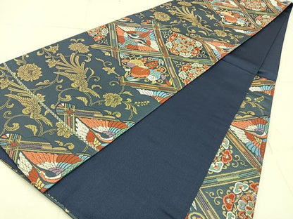平和屋着物◎六通柄袋帯 唐織 雲取典雅文 金糸 正絹 逸品 BAAW9775hj
