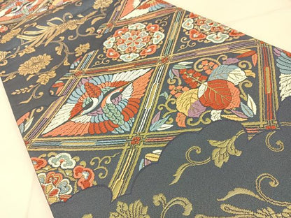 平和屋着物◎六通柄袋帯 唐織 雲取典雅文 金糸 正絹 逸品 BAAW9775hj