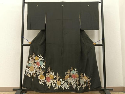 平和屋着物■豪華黒留袖　刺繍　薔薇　金銀彩　正絹　逸品　BAAW9778hj