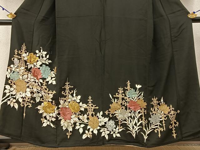 平和屋着物■豪華黒留袖　刺繍　薔薇　金銀彩　正絹　逸品　BAAW9778hj