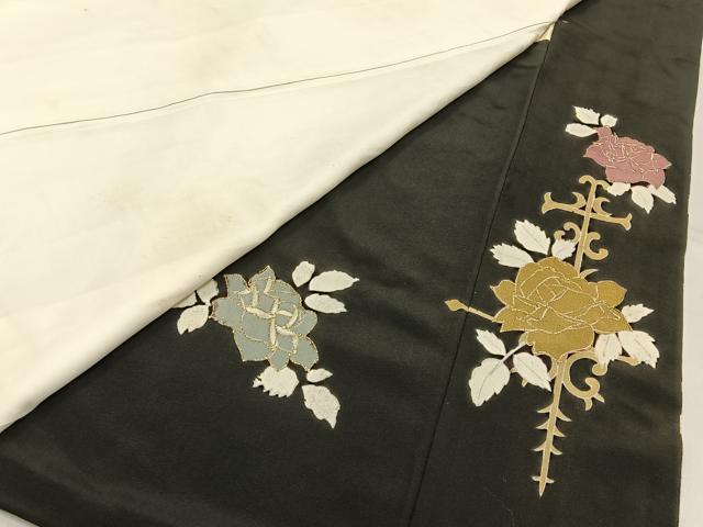平和屋着物■豪華黒留袖　刺繍　薔薇　金銀彩　正絹　逸品　BAAW9778hj