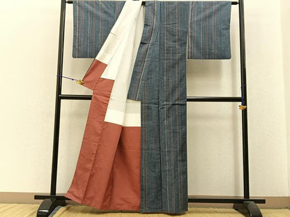 平和屋着物■上質な紬　縞　正絹　逸品　BAAW9779hj