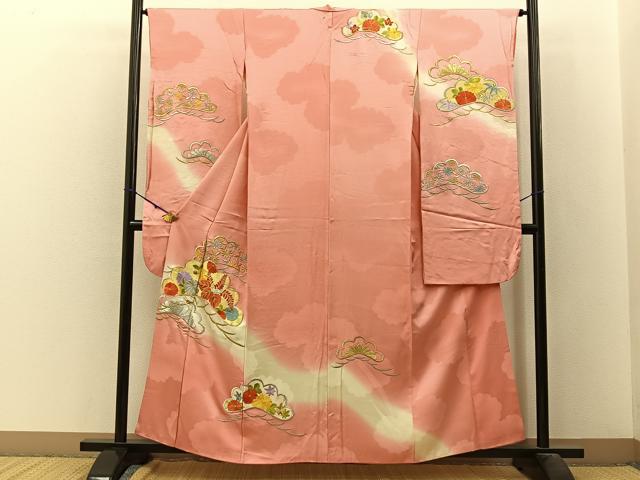 平和屋着物■豪華振袖　総刺繍　駒刺繍　松花文　暈し染め　金銀糸　正絹　逸品　BAAW9783hj