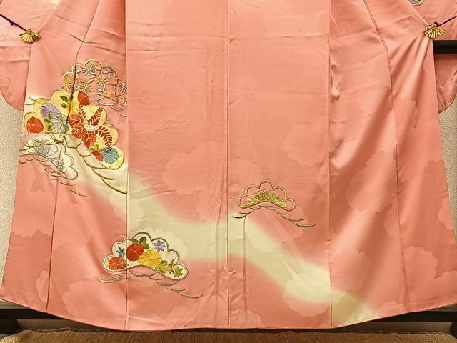 平和屋着物■豪華振袖　総刺繍　駒刺繍　松花文　暈し染め　金銀糸　正絹　逸品　BAAW9783hj