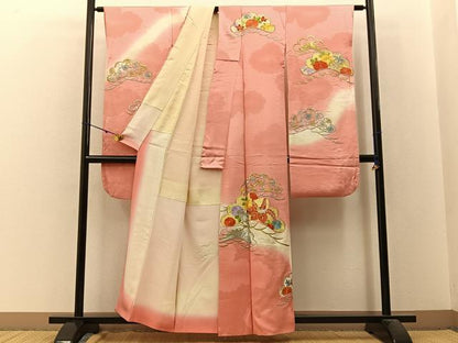 平和屋着物■豪華振袖　総刺繍　駒刺繍　松花文　暈し染め　金銀糸　正絹　逸品　BAAW9783hj