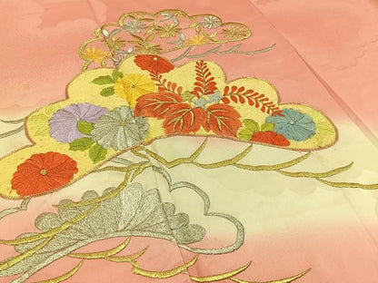 平和屋着物■豪華振袖　総刺繍　駒刺繍　松花文　暈し染め　金銀糸　正絹　逸品　BAAW9783hj