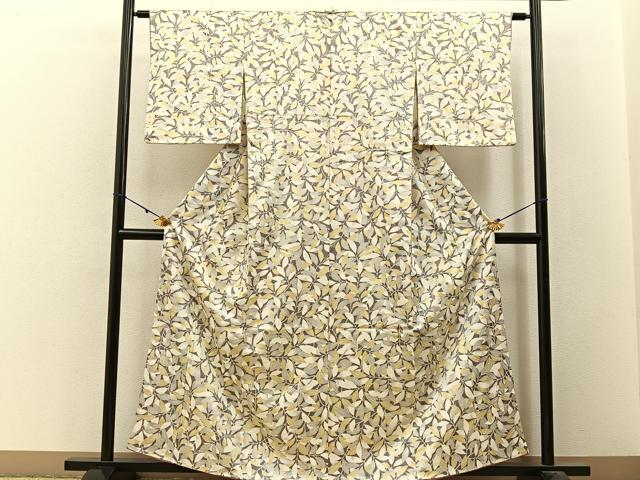 平和屋着物■上質な小紋　草葉文　正絹　逸品　BAAW9785hj
