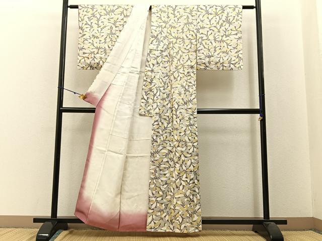 平和屋着物■上質な小紋　草葉文　正絹　逸品　BAAW9785hj