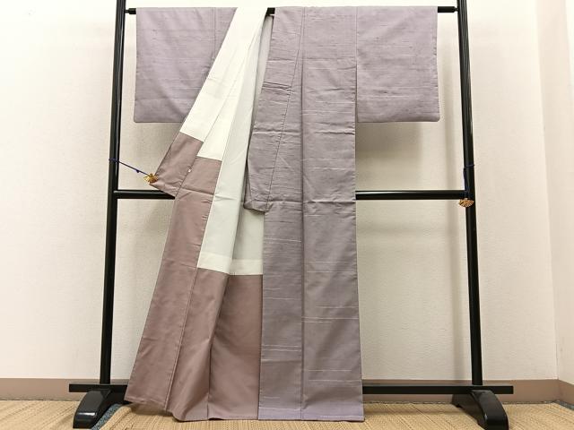 平和屋着物■上質な紬　めがね織　横段文　正絹　逸品　BAAW9790hj