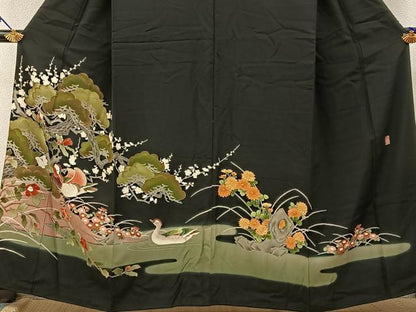 平和屋着物■豪華黒留袖　作家物　花鳥文　金彩　正絹　逸品　BAAW9791hj