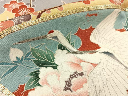 平和屋着物■豪華黒留袖　駒刺繍　飛鶴地紙花文　正絹　逸品　BAAW9794hj