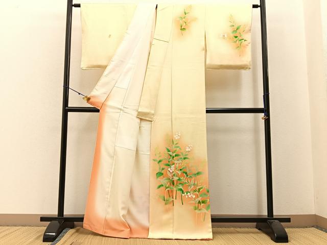 平和屋着物■訪問着　手描き　草花文　暈し染め　正絹　逸品　BAAW9800hj
