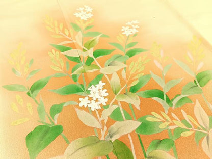 平和屋着物■訪問着　手描き　草花文　暈し染め　正絹　逸品　BAAW9800hj