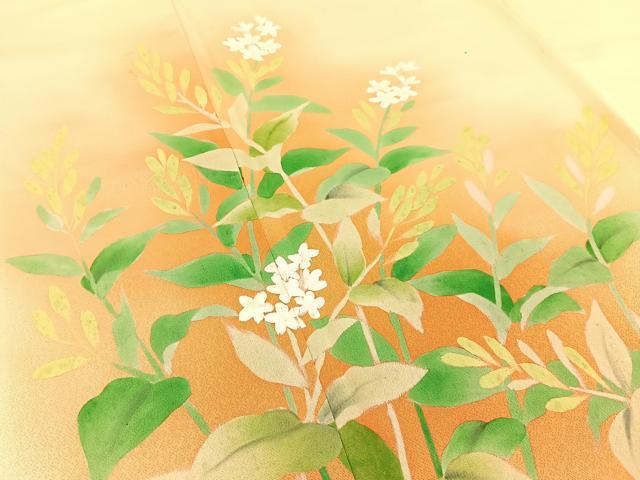 平和屋着物■訪問着　手描き　草花文　暈し染め　正絹　逸品　BAAW9800hj