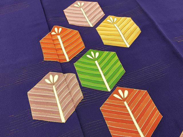 平和屋着物■訪問着　駒刺繍　亀甲若松葉文　金彩　ロング丈　正絹　逸品　BAAW9802hj