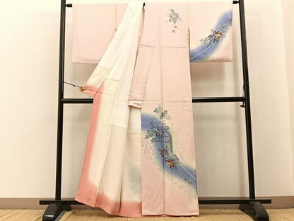 平和屋着物■染織作家　染織デザイナー　大島明　訪問着　流水花文　暈し染め　金銀彩　正絹　逸品　BAAW9806hj