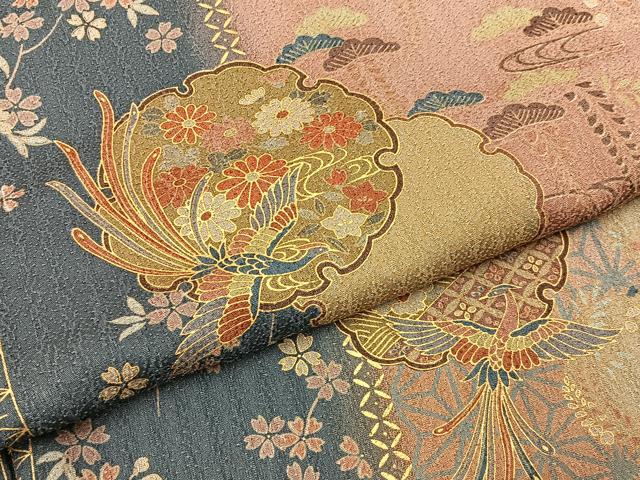 平和屋着物■上質な小紋　鳳凰雪輪花文　暈し染め　金彩　正絹　逸品　BAAW9809hj