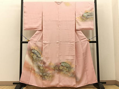 平和屋着物■訪問着　飛鶴地紙花文　暈し染め　金銀彩　正絹　逸品　BAAW9810hj