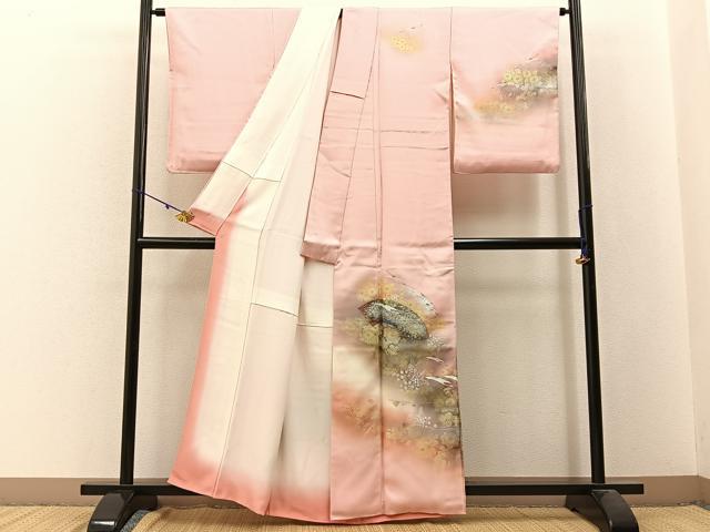 平和屋着物■訪問着　飛鶴地紙花文　暈し染め　金銀彩　正絹　逸品　BAAW9810hj