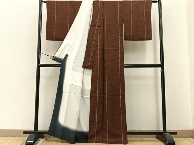 平和屋着物■上質な小紋　草花間道　正絹　逸品　BAAW9812hj
