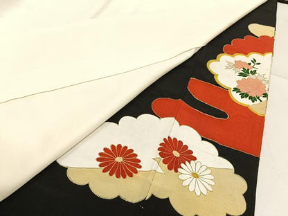 平和屋着物■豪華黒留袖　駒刺繍　孔雀　雲取花文　金銀彩　正絹　逸品　BAAW9816hj