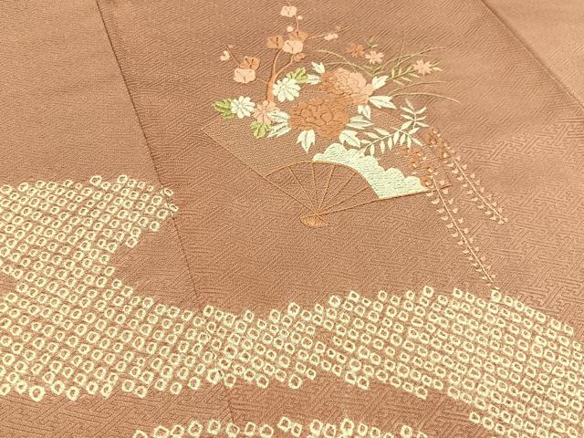 平和屋着物■訪問着　絞り　刺繍　扇面花文　正絹　逸品　BAAW9817hj