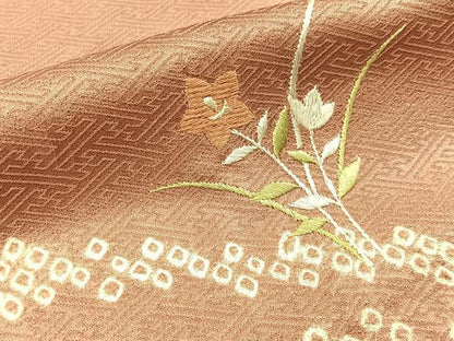 平和屋着物■訪問着　絞り　刺繍　扇面花文　正絹　逸品　BAAW9817hj