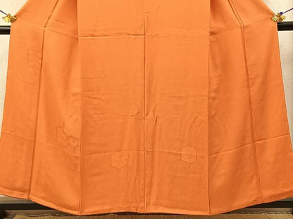 平和屋着物■無地絵羽訪問着　亀甲花蝶地紋　人参色　正絹　逸品　BAAW9819hj