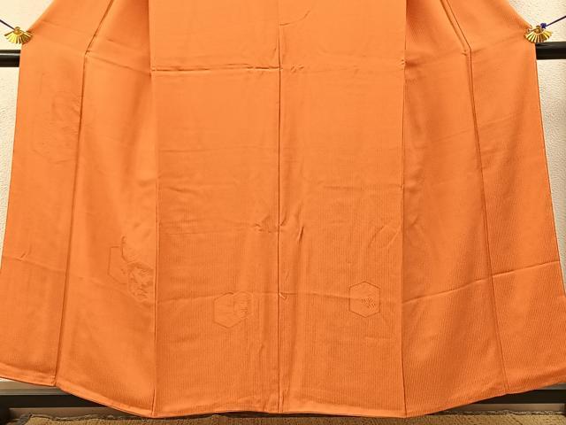 平和屋着物■無地絵羽訪問着　亀甲花蝶地紋　人参色　正絹　逸品　BAAW9819hj