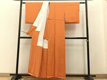 平和屋着物■無地絵羽訪問着　亀甲花蝶地紋　人参色　正絹　逸品　BAAW9819hj